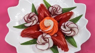 Attractive Garnish of Radish & Carrot Rose Flowers with Beetroot & Tomato Designs