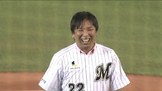 【プロ野球パ】里崎がQVCマリンへ帰って来た！満面の笑顔で始球式100キロ越え 2015/09/16 M-F