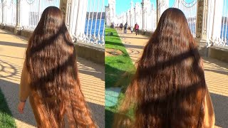 Walking with long hair 🌸🌿 Real Rapunzel 🍂🌻 Silky hair 💡🦋