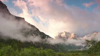 Nature Fog and Clouds over Lake and Mountains HD Scene Loop Background Beauty