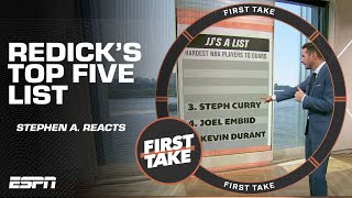 'OH PLEASE' - Stephen A. reacts to JJ Redick's Top 🖐️ hardest NBA players to guard 🤦‍♂️ | First Take