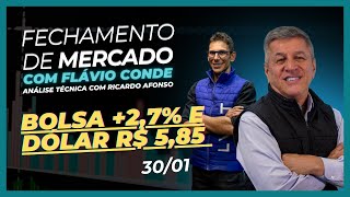 30/01 - BOLSA +2,7% e DÓLAR R$ 5,85