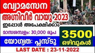 വ്യോമസേന അഗ്നിവീർ വായു 2023 ഇപ്പോൾ അപേക്ഷിക്കാം |  Air Force Agniveer Vayu Recruitment 2023