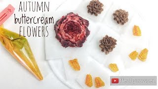Autumn buttercream flower piping tutorial - for the autumn buttercream flower wreath wedding cake