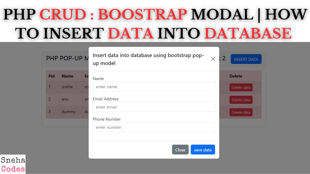 PHP CRUD-1:(Bootstrap Pop-up Modal) - How To Insert Data Into Database ...