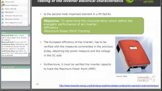 Training on Photovoltaic Systems - Session 2 - Construction and Start-up