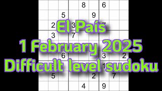 Sudoku solution – El País 1 February 2025 Difficult level