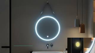 EMKE Black Frame Leather Strap Illuminated Bathroom Mirror with LED Lights