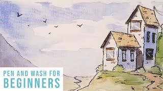 Pen and Wash House | Full Step by Step Tutorial for Beginners