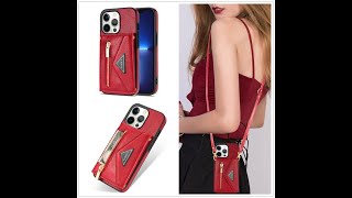 Casesme.com iPhone 13 Pro Max Crossbody Zipper Wallet Case With Strap Red