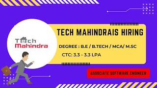 Tech Mahindra off -campus drive |Associate Software Engineer|3.3 - 3.3 LPA|B.E / B.Tech / MCA/ M.Sc