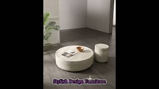 Modrest Cozad - Modern Faux Travertine Round Coffee Table