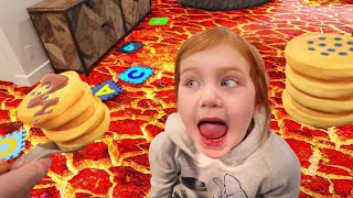 DON'T BURN MY FOOD!! Adley plays a Pancake and the Floor is Lava Challenge, a new hide n seek game!