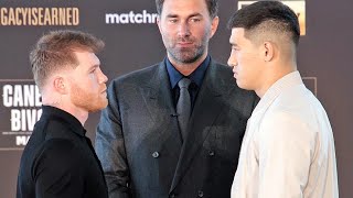 CANELO ALVAREZ FIRST INTENSE FACE TO FACE WITH DMITRY BIVOL! BOTH SIZE EACH OTHER UP AHEAD OF FIGHT