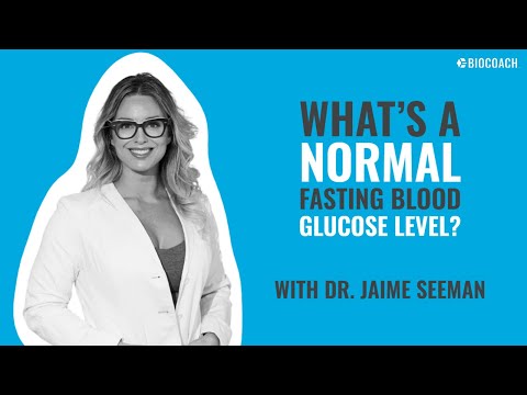 What is a normal range for blood glucose when fasting?