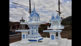 ชุดศาลพระภูมิและศาลเจ้าที่ขนาดใหญ่สีพิเศษ ขาว-ฟ้า  งดงามตามที่ลูกค้าปรารถนา