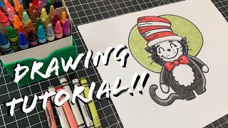 HOW TO DRAW THE CAT IN THE HAT!! (Dr. Seuss Day Art Project For Kids) Chibi Cat In The Hat!!