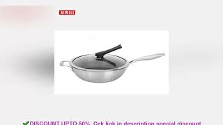 AIWILL 32cm/34cm Nonstick Wok 304 Full Stainless Steel Wok No Fume Coating-Free Gift Cookware