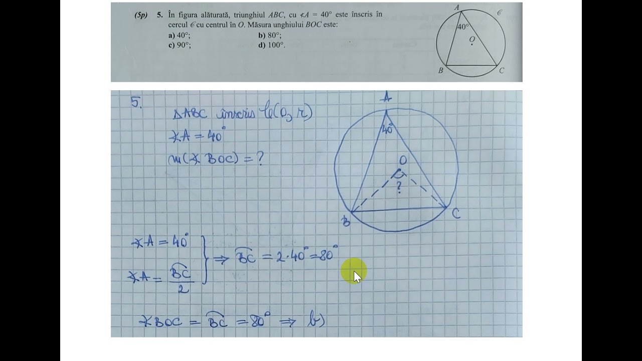 In Figura Alaturata, Triunghiul ABC, Cu Unghiul A=40 Grade Este Inscris ...