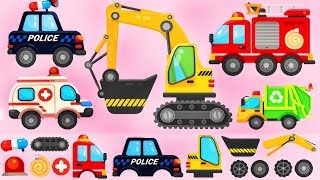 Trucks Puzzle for Children - Police Car, Fire Truck, Excavator | Build and Play