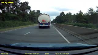 DK73 ZYT White tanker overtakes nothing then cuts in front, I brake from 68 to 53 mph.