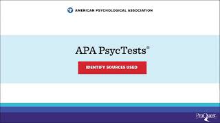 APA PsycTests - Identify Sources Used - ProQuest