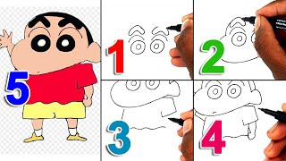How to draw shinchan cartoon drawing for kids - Easy shinchan outline drawing for kids step by step