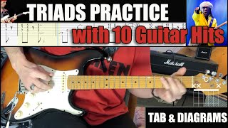 TRIADS Practice with 10 Guitar Hits (+ TAB \u0026 Diagrams)