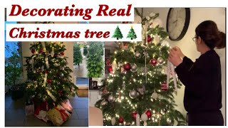 HOW TO DECORATE TRUE  CHRISTMAS TREE || DECORATE WITH ME || RED WHITE AND SILVER | WEIHNACHSBAUM