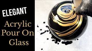 EASY Elegant Acrylic Pouring on Glass with Black \u0026 Gold / Acrylic Pour Painting / Fluid Art #(206)