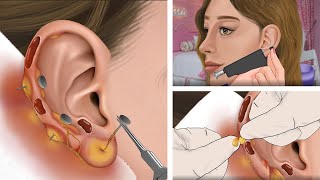 ASMR The best treatment for girls after piercing, removing sebum on the ears | 실감나는 케어 애니메이션 2023