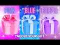 Choose your gift🎁🤩🤮3 gift box challenge Pink, Blue, Purple #chooseyourgift #pickonekickone #3giftbox