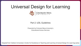 Universal Design for Learning Part 2: UDL Guidelines