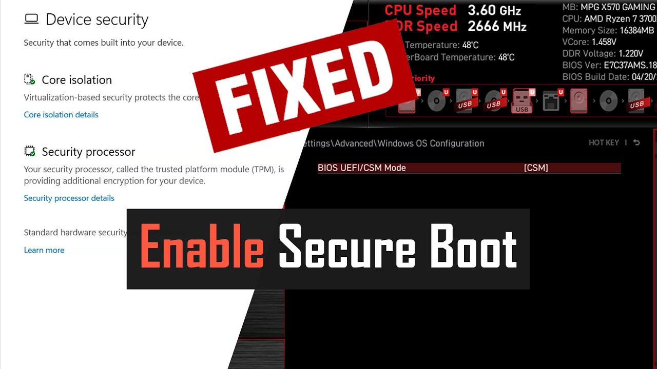 FIX - Secure Boot Is Missing From Device Security | BIOS UEFI/CSM Mode ...