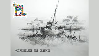 How to Draw Wooden Boat Drawing In Landscape | Pencil Art Tutorial