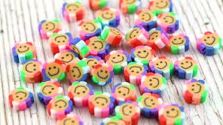 Handmade Polymer Clay Beads, Flower with Smile Face(CLAY-I010-15) #pandahall #beads #jewelrymaking