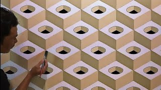 OPTICAL ILLUSION 3D WALL PAINTING DECORATION | WALL ART DESIGN || EFFECT 3D