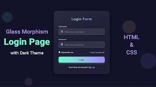 Stunning Glassmorphism Login Form with Dark Theme HTML & CSS Tutorial 2025 #coding #html #css
