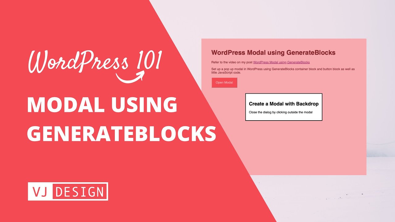 Wordpress Modal Using Generateblocks Youtube
