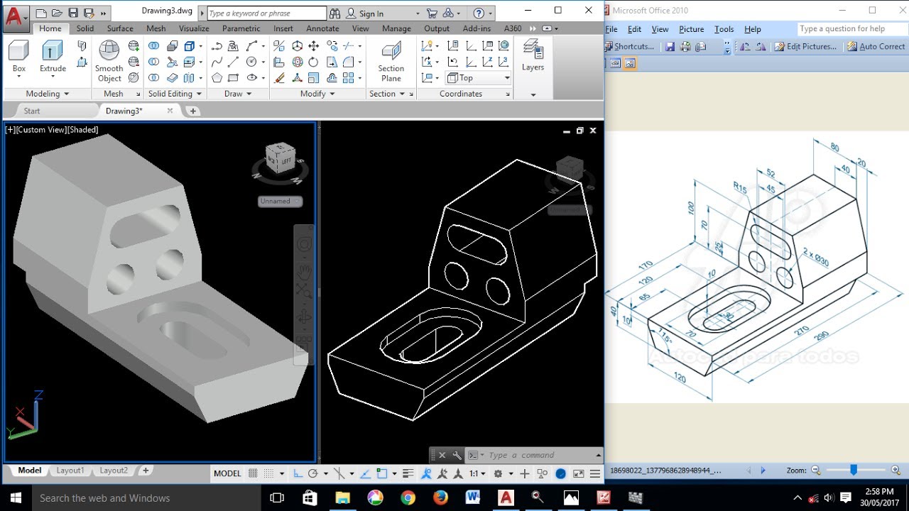 AutoCAD 3D Exercises Tutorials / Basics & Advance / Mechanical Part ...