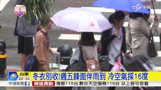 冬衣別收!週五鋒面伴雨到 冷空氣探16度│中視新聞 20170419