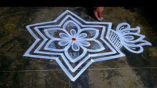 Easy \u0026 Simple Lotus Rangoli design 🌹 Traditional Friday Rangoli design