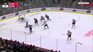 Logan O'Connor scores a goal against the New Jersey Devils