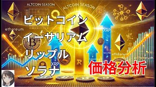 ビットコイン、イーサ、リップル、ソラナ　価格予想