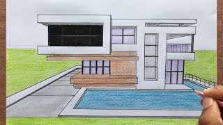 How to Draw a House in 1 Point Perspective Step by Step