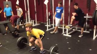 Doug misses on 225 power clean. DOMINATES IT later