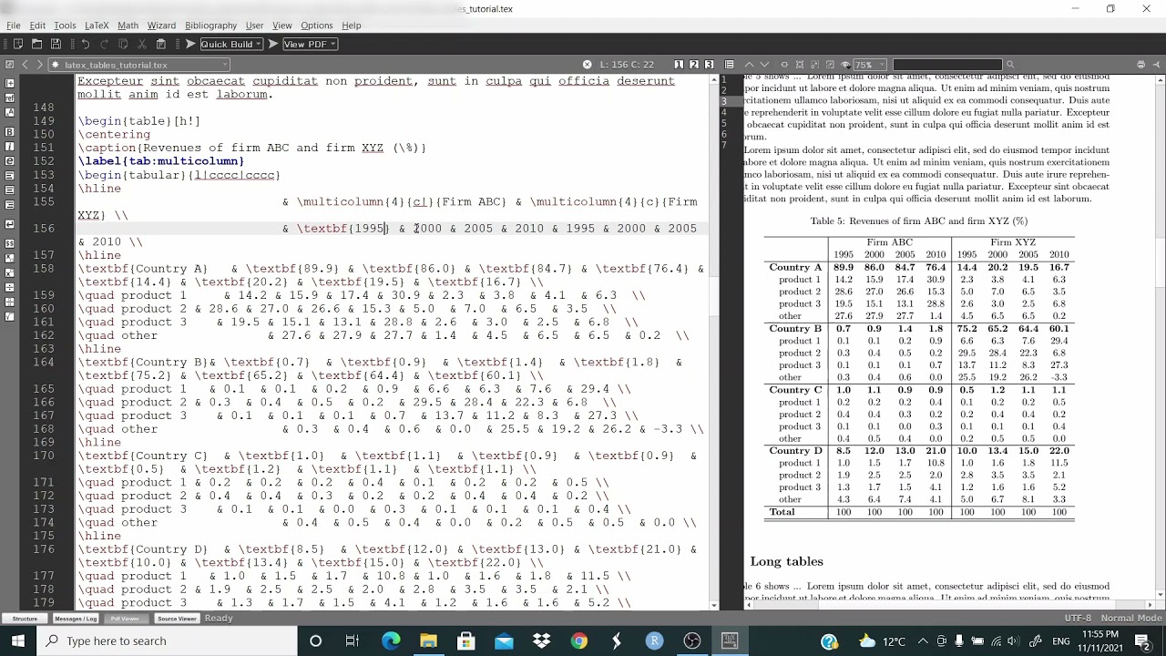 Latex Build Tables And Long Tables In Latex Texmaker 04 Youtube