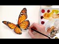 How to paint realistic watercolor butterflies - Easy beginners step-by-step painting art class