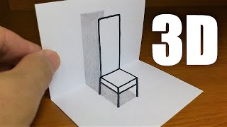 Very Easy!! How To Draw 3D Chair - Anamorphic Illusion - 3D Trick Art on paper