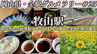 【牧山駅】岡山市内の秘境駅で満開のひまわり畑を見て、完全予約制の隠れ家食堂で穴子のしゃぶしゃぶを堪能しにいくだけツーリング【岡山県・全駅グルメラリー#25】